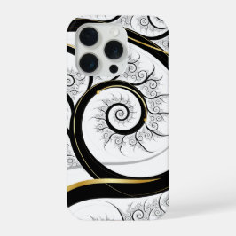 Zwart Wit Goud FRACTALE Spiraal Luxe Kunst iPhone 15 Pro Case