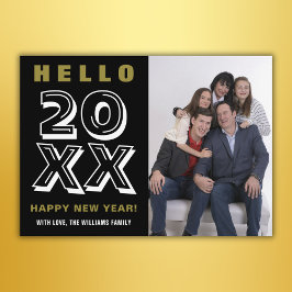 Zwart Wit Goud Gelukkig Nieuwjaar Familie Foto Feestdagenkaart