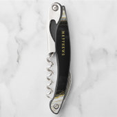 Zwart Wit & Goud Geode Agaat Bruiloft Monogram Kurkentrekker (Voorkant)