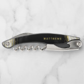 Zwart Wit & Goud Geode Agaat Bruiloft Monogram Kurkentrekker (Achterkant)