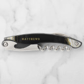 Zwart Wit & Goud Geode Agaat Bruiloft Monogram Kurkentrekker (Voorkant)