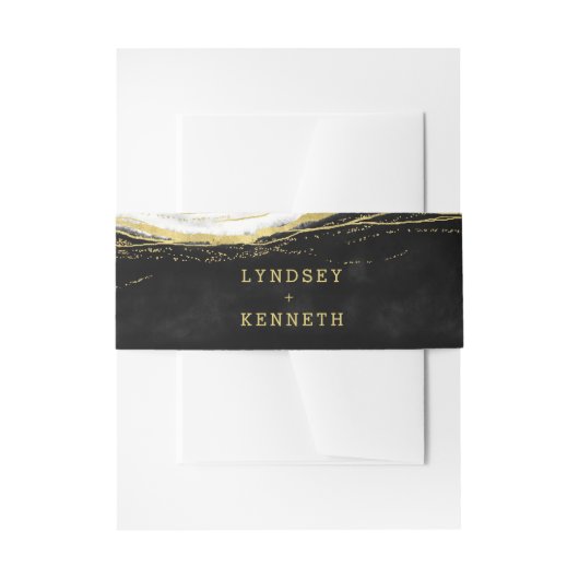 Zwart Wit & Goud Geode Agaat Bruiloft Monogram Uitnodigingen Wikkel (Voorkant Voorbeeld)