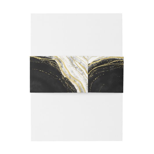 Zwart Wit & Goud Geode Agaat Bruiloft Monogram Uitnodigingen Wikkel (Achterkant Voorbeeld)
