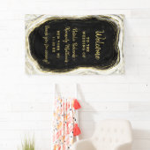 Zwart Wit & Goud Geode Agaat Bruiloft Welkom Spandoek (Insitu)
