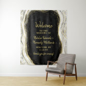 Zwart Wit & Goud Geode Agaat Bruiloft Welkom Wandkleed (In situ)