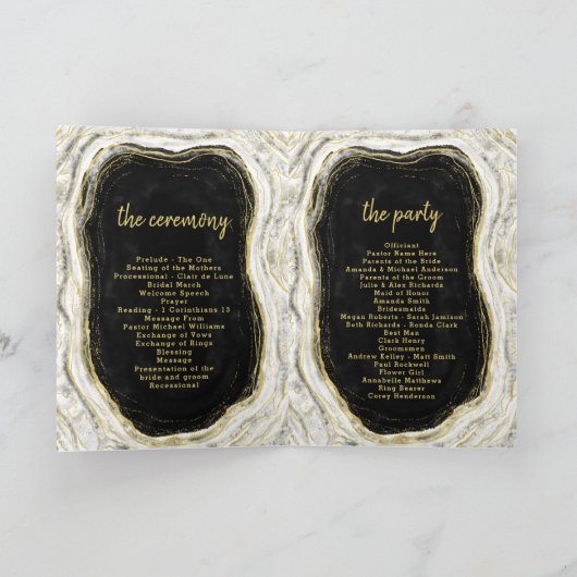 Zwart Wit & Goud Geode Agaat Huwelijksceremonie Programma (Binnen)