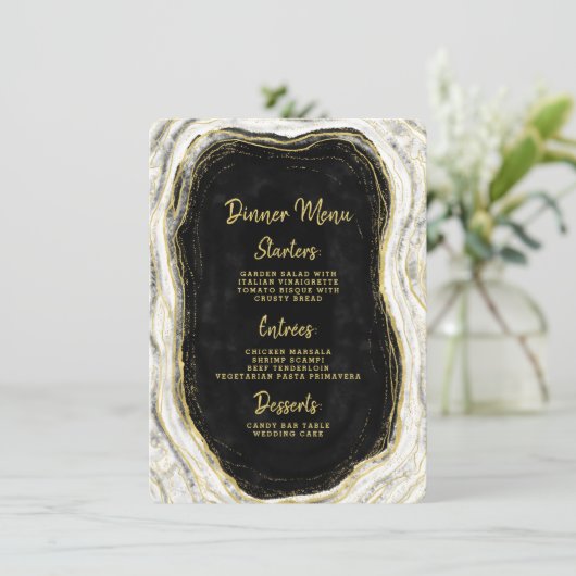 Zwart Wit & Goud Geode Agaat Marmer Diner Menu (Staand voorkant)