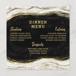 Zwart Wit & Goud Geode Agaat Slice Vierkant Diner Menu