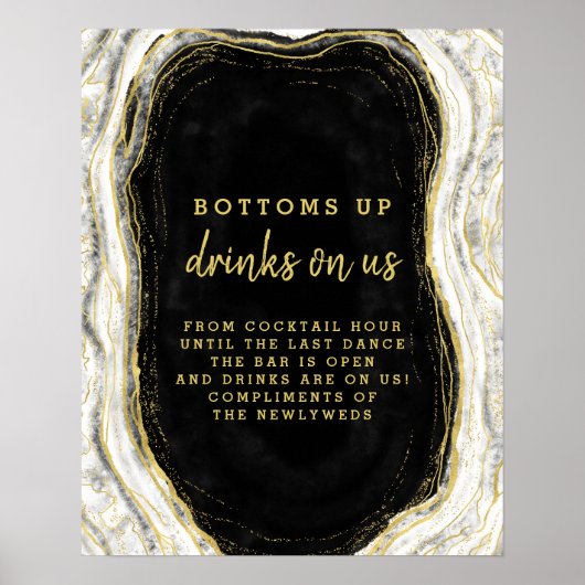 Zwart Wit & Goud Geode Agate Open Bar Tafelbord Poster (Voorkant)
