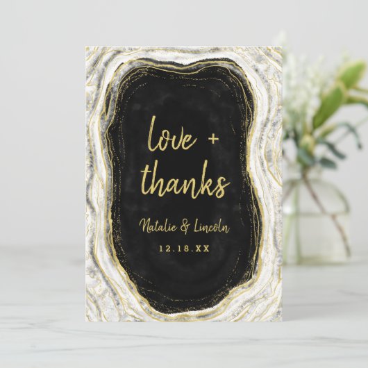 Zwart Wit & Goud Geode Bruiloft Liefde en Bedankt (Staand voorkant)