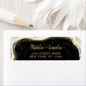 Zwart Wit & Goud Geode Bruiloft Retouradres Etiket (Insitu)