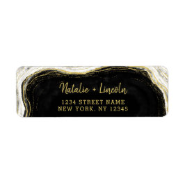 Zwart Wit & Goud Geode Bruiloft Retouradres Etiket