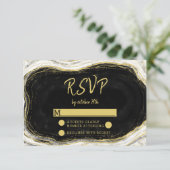 Zwart Wit & Goud Geode Bruiloft RSVP Reactie (Staand voorkant)