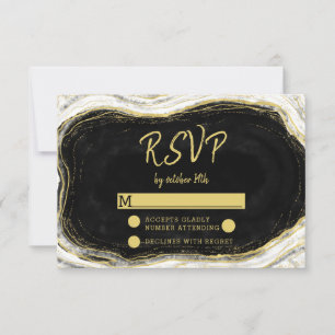 Zwart Wit & Goud Geode Bruiloft RSVP Reactie Kaartje