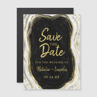 Zwart Wit & Goud Geode Bruiloft Save the Date Magnetische Uitnodiging