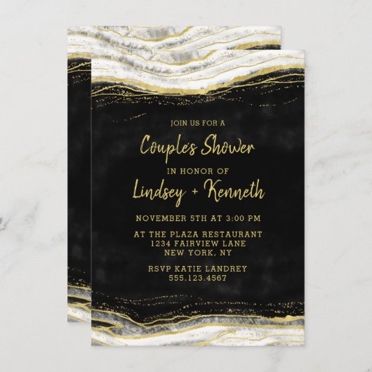 Zwart Wit & Goud Geode Couple's Trouwdouche Kaart (Voorkant / Achterkant)