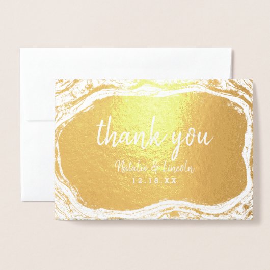 Zwart Wit & Goud Geode Dank u Bruiloft Foto Folie Kaarten (Voorkant met envelop)