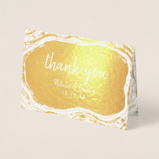 Zwart Wit & Goud Geode Dank u Bruiloft Foto Folie Kaarten (Voorkant)