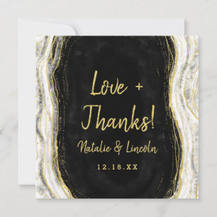 Zwart Wit & Goud Geode Liefde en Dankbaarheid Vier Bedankkaart