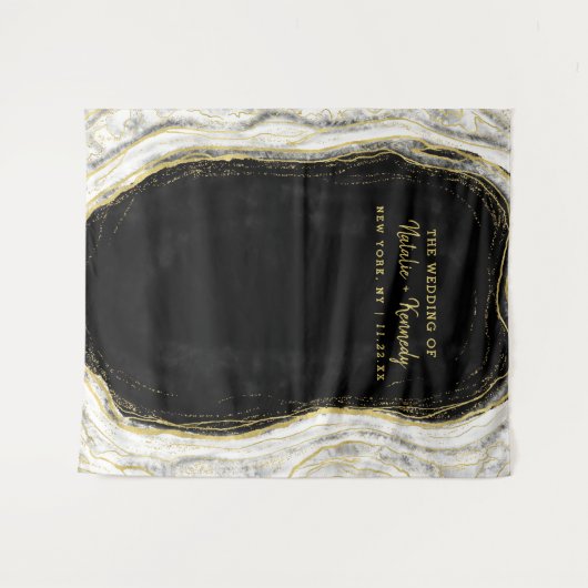 Zwart Wit & Goud Geode Rock Fotocabine Achtergrond Wandkleed (Voorkant (horizontaal))