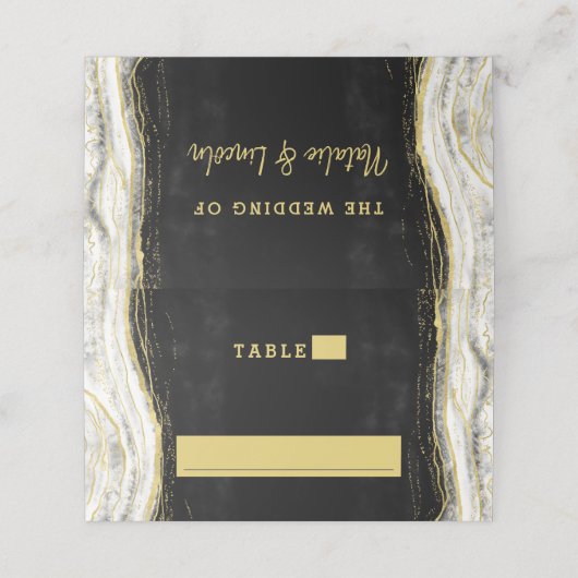 Zwart Wit & Goud Geode Trouwtafel Nummer Plaatskaartje (Buitenkant ongevouwen)