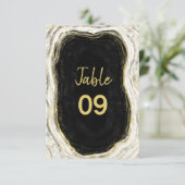 Zwart Wit & Goud Geode Trouwtafel Nummers Kaart (Staand voorkant)