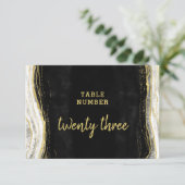 Zwart Wit & Goud Geode Trouwtafel Nummers Kaart (Staand voorkant)