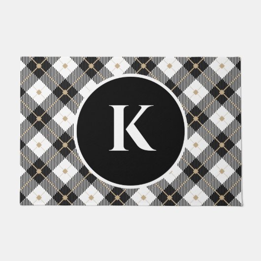 Zwart wit goud geruit met monogram deurmat (Voorkant)