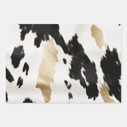 Zwart Wit Goud Glam Koeienhuid Zuidwest Wedding Inpakpapier Vel (Voorkant 3)