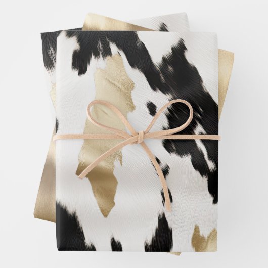 Zwart Wit Goud Glam Koeienhuid Zuidwest Wedding Inpakpapier Vel (In situ)