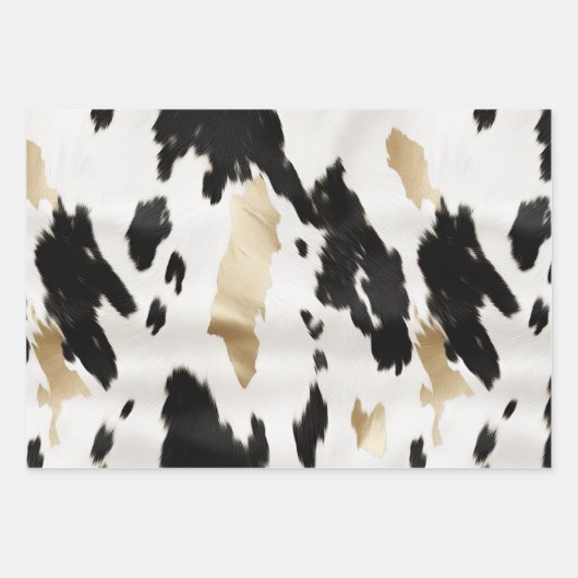 Zwart Wit Goud Glam Koeienhuid Zuidwest Wedding Inpakpapier Vel (Voorkant)