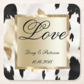 Zwart Wit Goud Glam Koeienhuid Zuidwest Wedding Kartonnen Onderzetters (Voorkant)