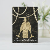Zwart Wit Goud Glas Bellen Champagne Toasten Kaart (Staand voorkant)