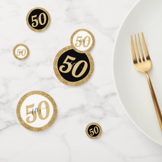 Zwart & Wit Goud Glitter 50 Vijftig 50ste Verjaard Confetti (Groep)