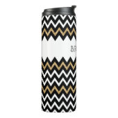 Zwart Wit * Goud Glitter Chevron Patroon Thermosbeker (Gedraaid links)