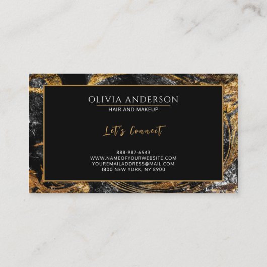 Zwart & Wit Goud Glitter Marmeren Agaat Modern Visitekaartje (Achterkant)