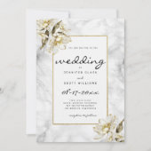Zwart wit goud glitter marmeren bloemen Trouwen Kaart (Voorkant)