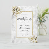 Zwart wit goud glitter marmeren bloemen Trouwen Kaart (Staand voorkant)