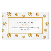 Zwart Wit Goud Glitter Paw Prints Pet Salon Magnetisch Visitekaartje (Voorkant)