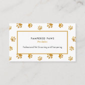 Zwart Wit Goud Glitter Paw Prints Pet Salon Visitekaartje (Voorkant)