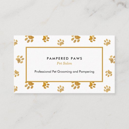 Zwart Wit Goud Glitter Paw Prints Pet Salon Visitekaartje (Voorkant)