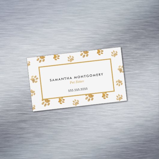 Zwart Wit Goud Glitter Paw Prints Pet Sitter Magnetisch Visitekaartje (Voorbeeld)