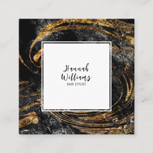 Zwart & wit Goud Glitter Qr Code Abstract Marmer Vierkante Visitekaartje (Voorkant)
