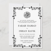 Zwart & Wit Goud Grens Islamitische Moslim Bruilof Kaart (Voorkant)