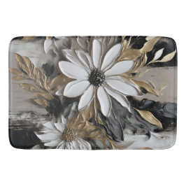 Zwart Wit Goud Grijs Bloemen Print Badmat