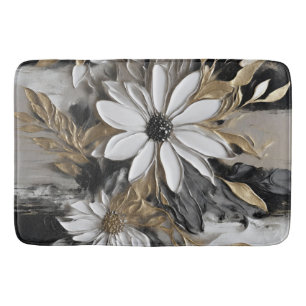 Zwart Wit Goud Grijs Bloemen Print Badmat