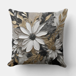 Zwart Wit Goud Grijs Bloemen Print Kussen
