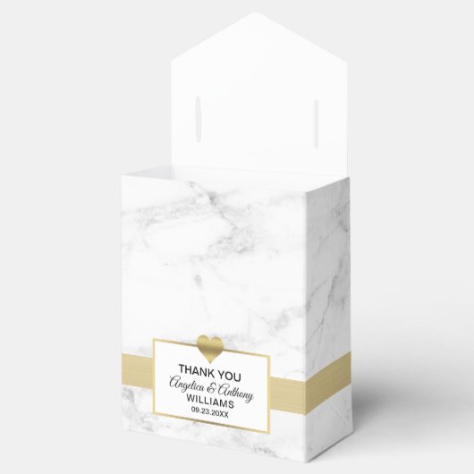 Zwart Wit Goud Hart Marmer Favor Bruiloft Bedankdoosjes (Geopend)