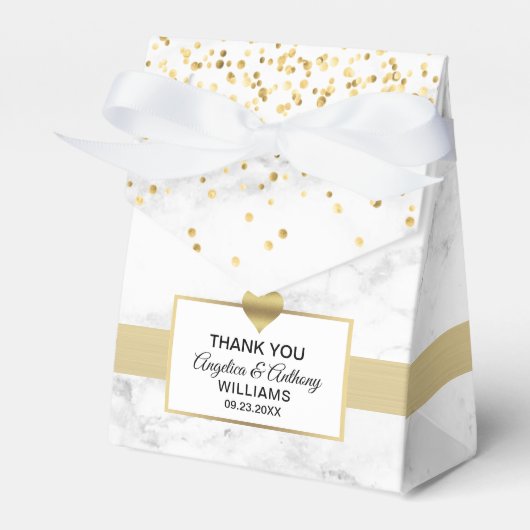 Zwart Wit Goud Hart Marmer Favor Bruiloft Bedankdoosjes (Voorkant Zijde)