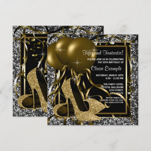 Zwart Wit Goud Hoge Hakken Vrouwen Verjaardagsfees Kaart (Voorkant / Achterkant)